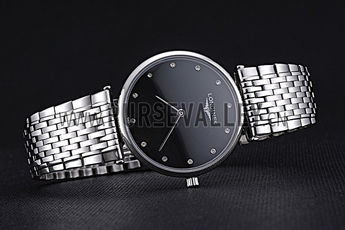 Longines La Grande Classique Stainless Steel Black Dial Diamond Markers Homme 622111