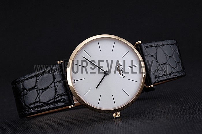 Longines La Grande Classique White Dial Black Leather Strap Homme 622115