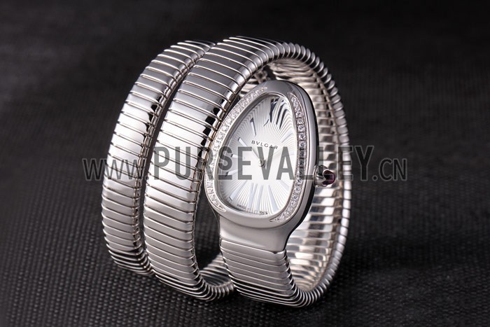 Bvlgari Serpenti 23mm White Dial Stainless Steel Case With Diamonds Double Steel Bracelet