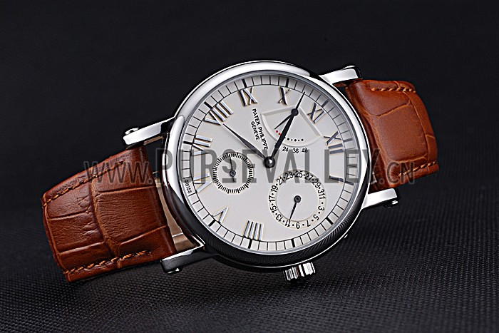 Patek Philippe Geneve Complications White Dial Stainless Steel Brown Leather Band 622142