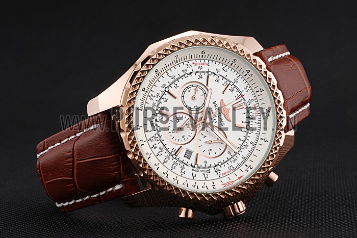 Breitling Bentley Motors Speed Gold Case White Dial Brown Leather Bracelet 622233