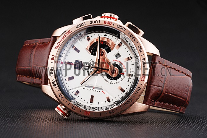 Tag Heuer Carrera Rose Gold Case White Dial Brown Leather Strap 98244