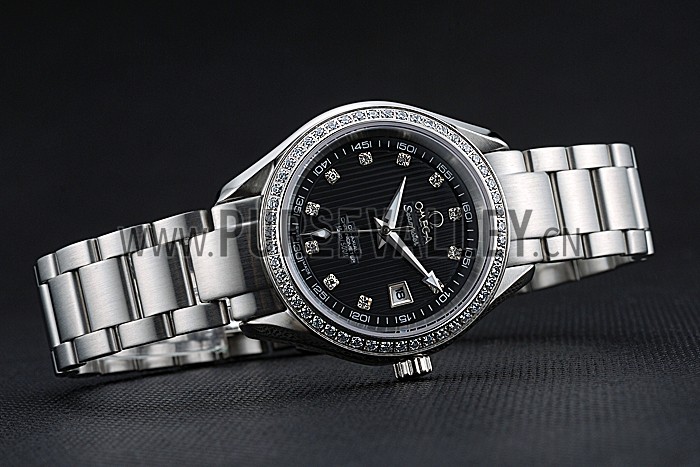 Omega Seamaster Aqua Terra Black Dial Diamond Case Stainless Steel Bracelet 622449