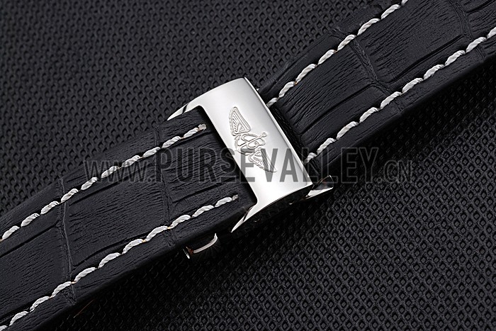 Breitling Black Leather White Stitching Bracelet 622482