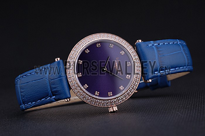 Longines La Grande Classique Blue Round Dial Diamond Case Diamond Numerals Blue Leather Band 622386