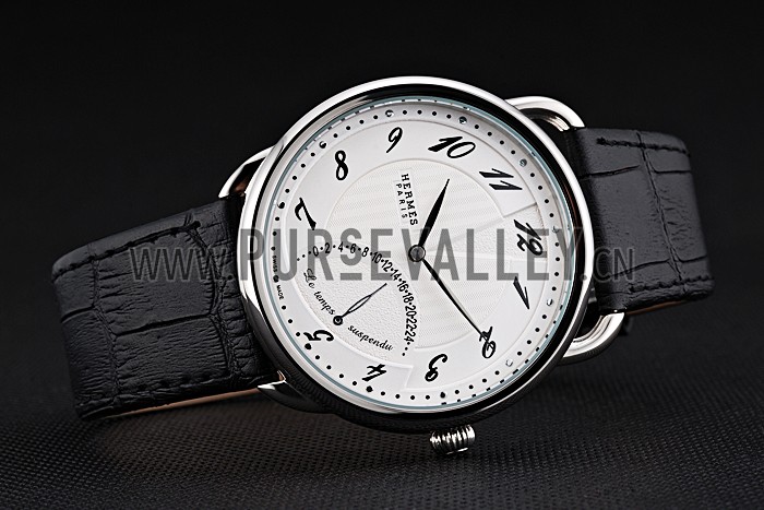 Hermes Classic Croco Leather Strap White Dial 801403