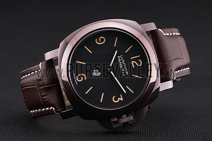 Panerai Luminor Brown Leather Strap Black Dial 80164