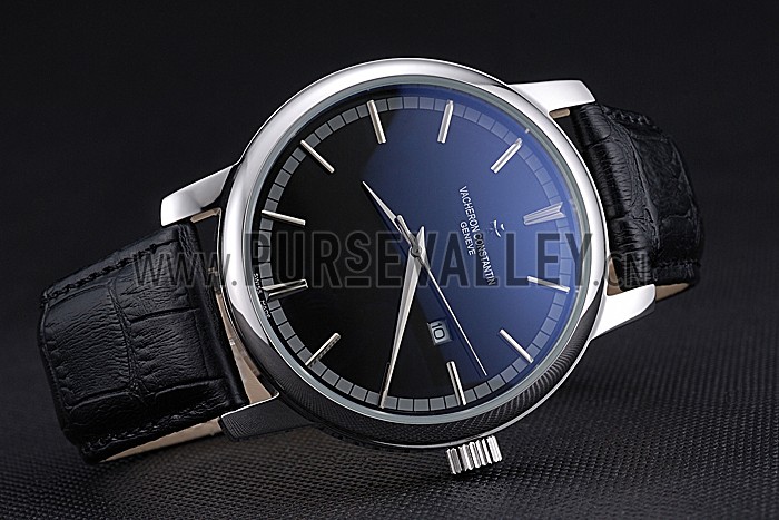 Vacheron Constantin Patrimony Contemporary Silver Case Black Dial Black Leather Strap 622306