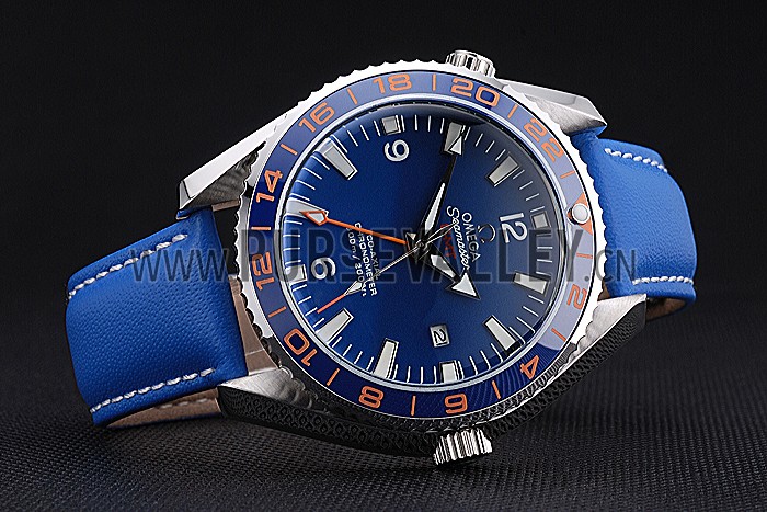 Omega Seamaster Planet Ocean GMT Blue Dial Blue Leather Band 622394