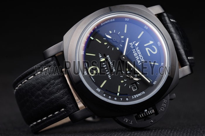 Panerai Luminor Black Ionized Stainless Steel Case Black Dial Black Leather Strap 98162