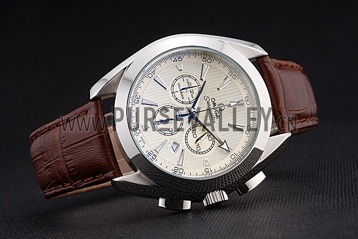 Omega Seamaster Aqua Terra Chronograph Ivory Dial Brown Leather Bracelet 622529