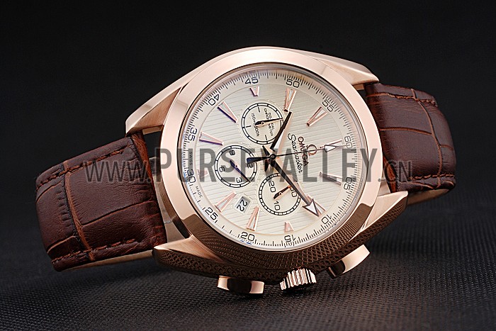 Omega Seamaster Aqua Terra Chronograph Ivory Dial Gold Case Brown Leather Bracelet 622530