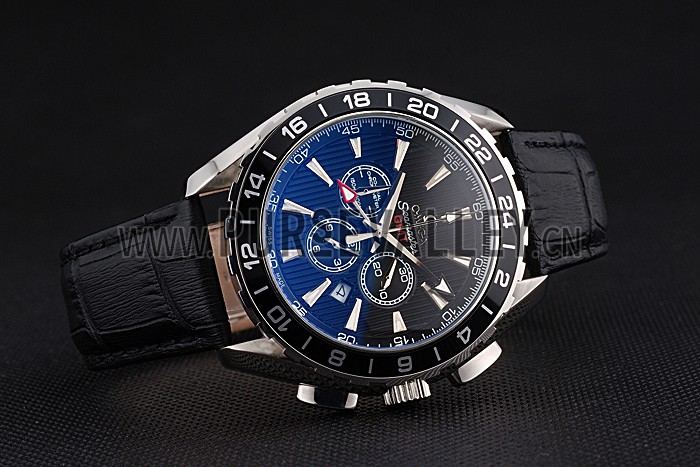 Omega Seamaster Aqua Terra Chrono GMT Blue Dial Black Leather Bracelet 622535