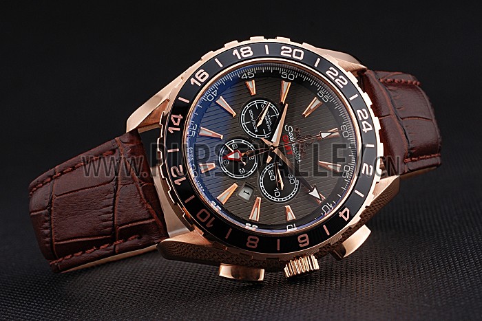 Omega Seamaster Aqua Terra Chrono GMT Teak-Grey Dial Brown Leather Bracelet 622536