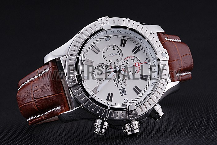 Breitling Chronomat Evolution White Dial Brown Leather Bracelet 622517