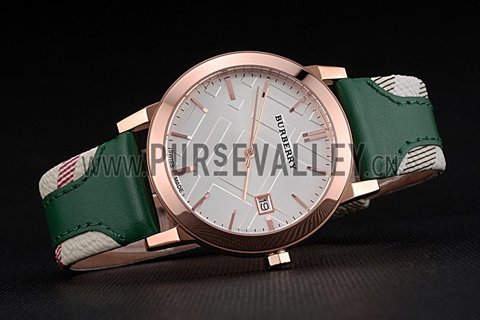 Burberry The City Classic Silver Dial Green Bracelet 622564