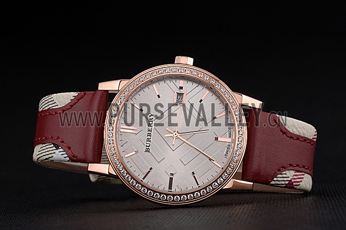 Burberry The City Classic Diamonds Case Silver Dial Red Bracelet 622570