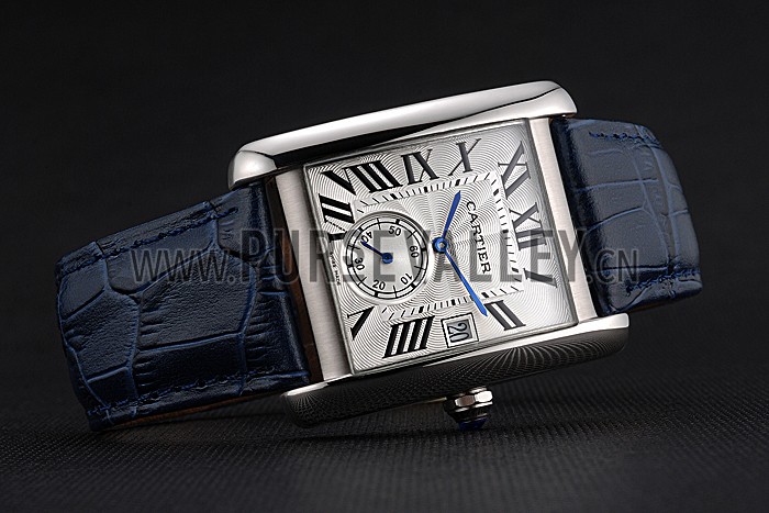 Cartier Tank MC White Dial Stainless Steel Case Blue Leather Strap 622575