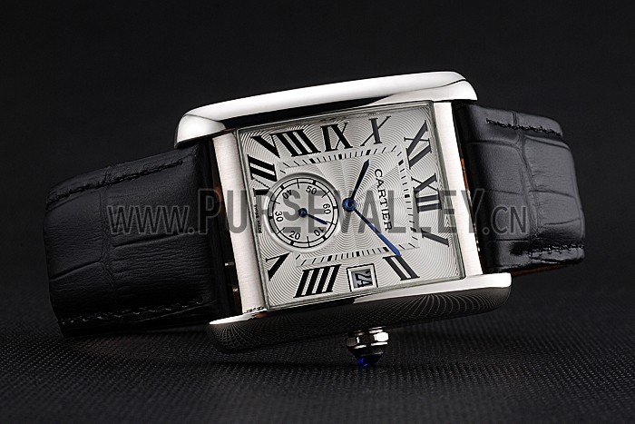 Cartier Tank MC White Dial Stainless Steel Case Black Leather Strap 622576