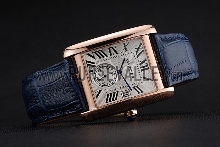 Cartier Tank MC White Dial Gold Case Blue Leather Strap 622577