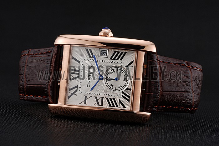 Cartier Tank MC White Dial Gold Case Brown Leather Strap 622578
