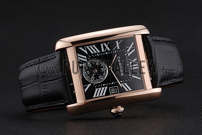 Cartier Tank MC Black Dial Gold Case Black Leather Strap 622580