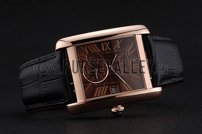 Cartier Tank MC Brown Dial Gold Case Black Leather Strap 622581