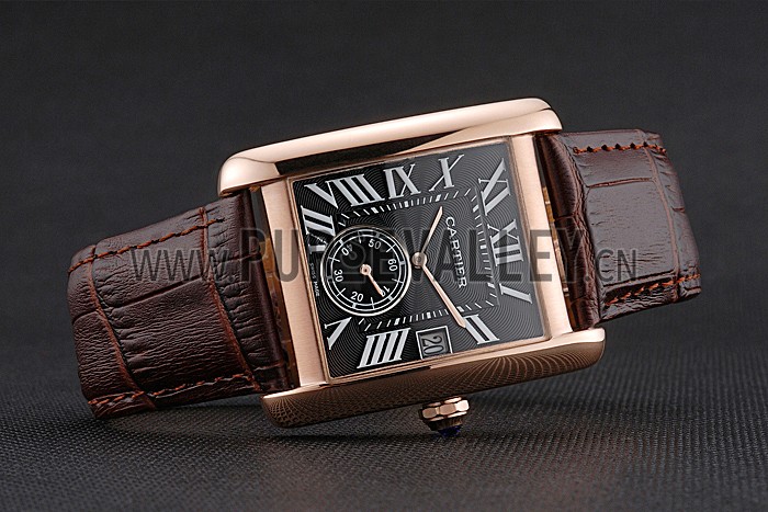 Cartier Tank MC Black Dial Gold Case Brown Leather Strap 622582