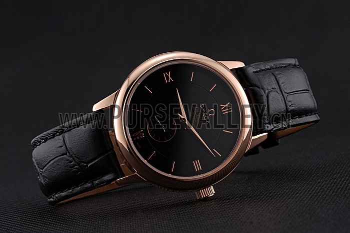 Omega DeVille Prestige Small Seconds Black Dial Gold Case Black Leather Bracelet 622602
