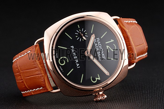 Panerai Radiomir Rose Gold Case Black Dial Brown Leather Strap 98134