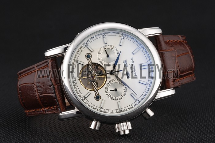 Patek Philippe Grand Complications Stainless Steel Case White Dial Brown Leather Bracelet 622260
