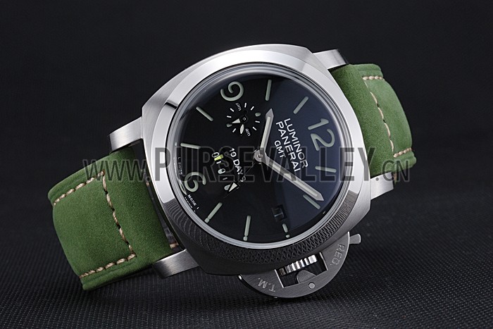 Panerai Luminor GMT Stainless Steel Bezel Green Leather Bracelet 622318