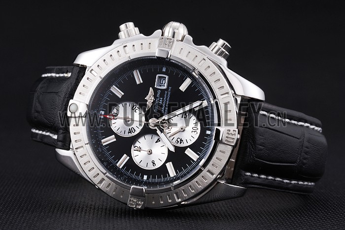 Breitling Chronomat 13 Stainless Steel Case Black Dial Black Leather Bracelet 622237