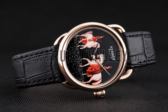 Hermes Classic Croco Leather Strap Black Dial 801398