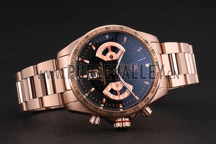 Tag Heuer Grand Carrera Rose Gold Bracelet Black Dial 801438