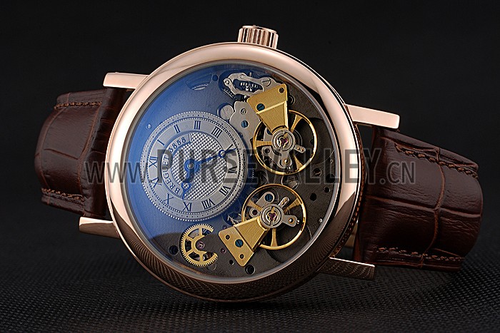 Breguet Duo Tourbillon Gold Case Beige Dial Brown Leather Bracelet 622625