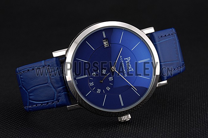 Piaget Altiplano Silver Case Blue Dial Blue Leather Bracelet 622630