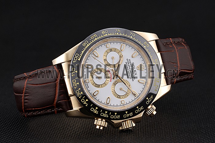 Rolex Cosmograph Daytona Gold Case White Dial Brown Leather Bracelet 622633