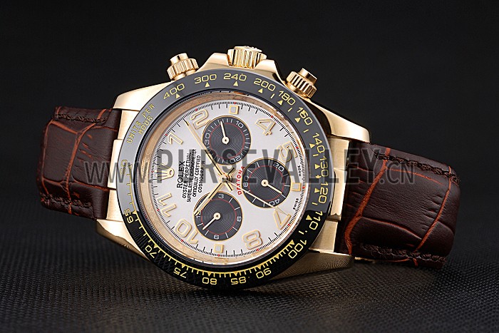 Rolex Cosmograph Daytona Gold Case Black Subdials Brown Leather Bracelet 622634