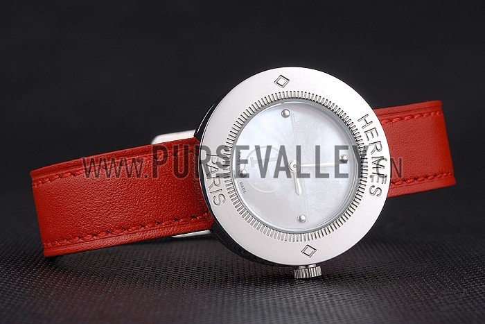 Hermes Classic MOP Dial Red Leather Strap