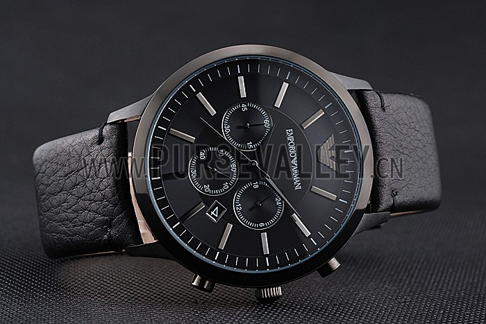 Emporio Armani Classic Chronograph Black Dial Black Leather Bracelet 622340