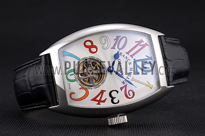 Franck Muller Casablanca Black Croco Leather Strap White Dial 80280