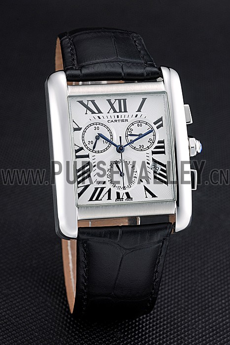 Cartier Tank MC White Dial Stainless Steel Case Black Leather Bracelet 622689