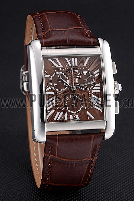 Cartier Tank MC Brown Dial Stainless Steel Case Brown Leather Bracelet 622692
