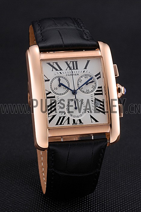 Cartier Tank MC White Dial Gold Case Black Leather Bracelet 622693