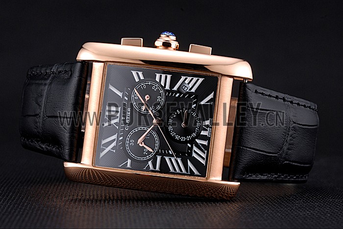 Cartier Tank MC Black Dial Gold Case Black Leather Bracelet 622694