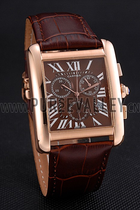 Cartier Tank MC Brown Dial Gold Case Brown Leather Bracelet 622696