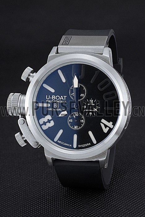 U-Boat 1001 White On Black Dial Stainless Steel Case Rubber Bracelet 622706