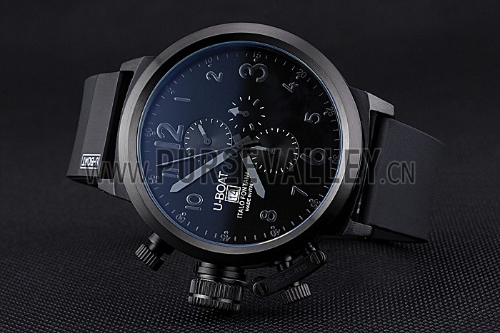 U-Boat Flightdeck Black Dial Black Steel Case Black Rubber Bracelet 622713