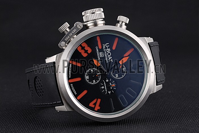 U-Boat 1001 Orange On Black Dial Stainless Steel Case Rubber Bracelet 622716